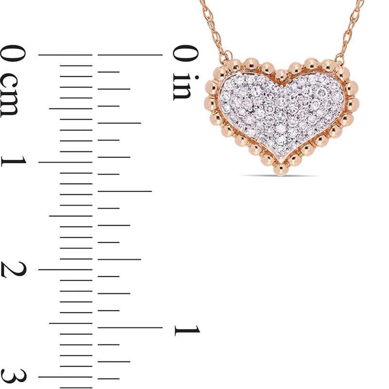 0.25 CT. T.W. Natural Diamond Beaded Frame Heart Necklace in 10K Rose Gold - 17