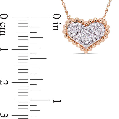 0.25 CT. T.W. Natural Diamond Beaded Frame Heart Necklace in 10K Rose Gold - 17