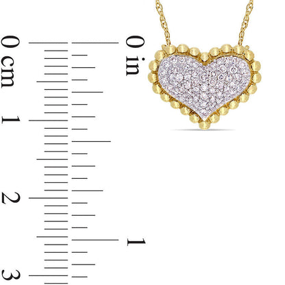 0.25 CT. T.W. Natural Diamond Beaded Frame Heart Necklace in 10K Yellow Gold - 17