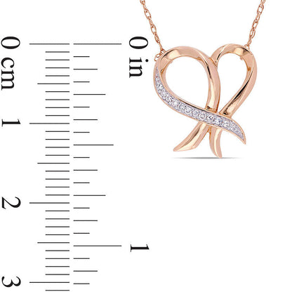 0.05 CT. T.W. Natural Diamond Outline Ribbon Heart Necklace in 10K Rose Gold - 17