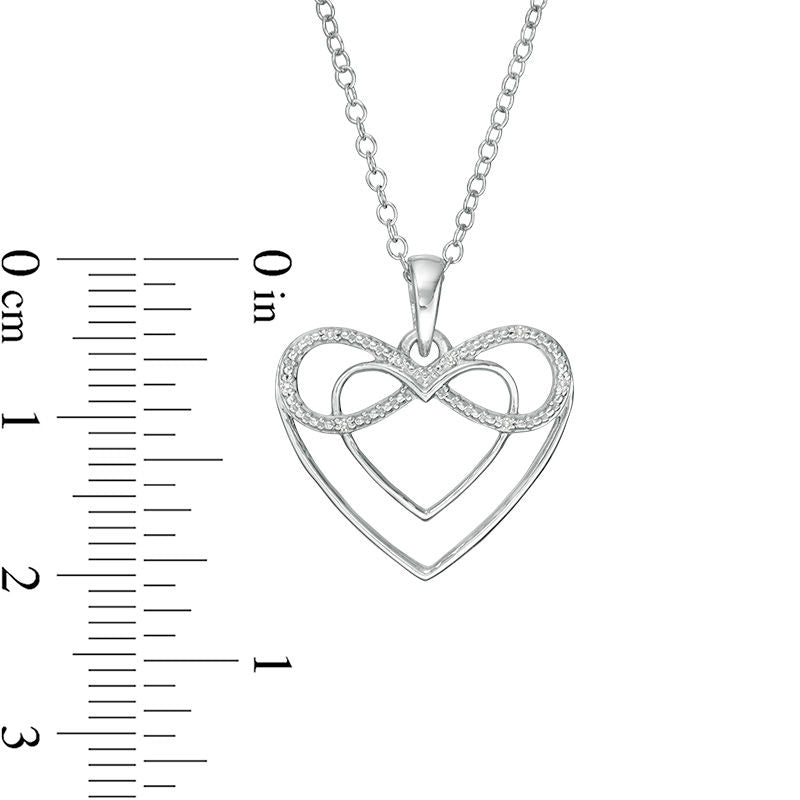 Natural Diamond Accent Double Heart Outline with Infinity Pendant in Sterling Silver