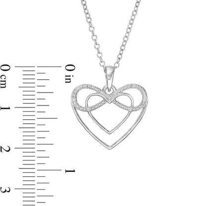 Natural Diamond Accent Double Heart Outline with Infinity Pendant in Sterling Silver