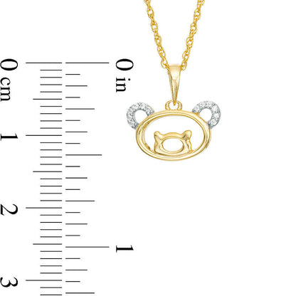 Natural Diamond Accent Bear Face Outline Pendant in 10K Yellow Gold