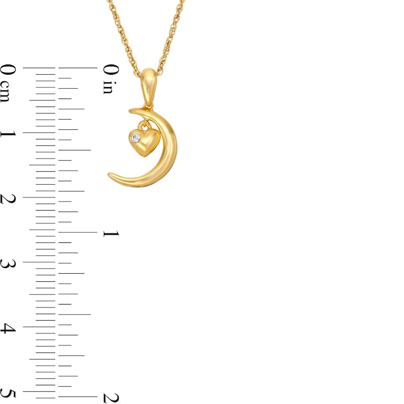 Natural Clarity Enhanced Accent Solitaire Crescent Moon and Heart Charm Pendant in 10K Yellow Gold