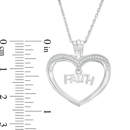 0.1 CT. T.W. Natural Diamond FAITH" Charm in Heart Pendant in Sterling Silver"