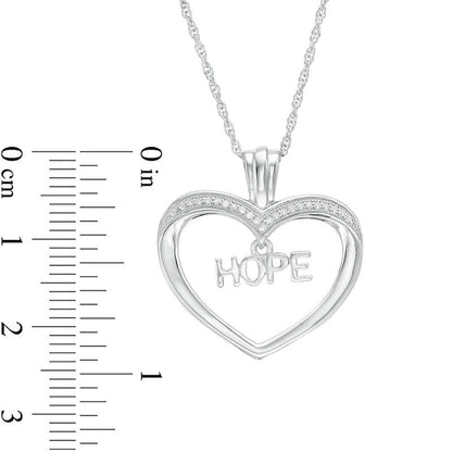 0.1 CT. T.W. Natural Diamond HOPE" Charm in Heart Pendant in Sterling Silver"