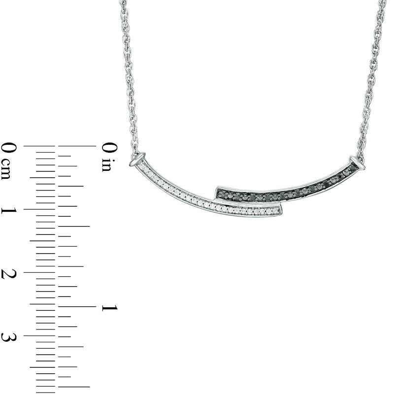0.2 CT. T.W. Enhanced Black and White Natural Diamond Reversible Curved Bypass Bar Necklace in Sterling Silver - 16.58