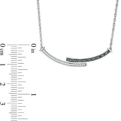 0.2 CT. T.W. Enhanced Black and White Natural Diamond Reversible Curved Bypass Bar Necklace in Sterling Silver - 16.58