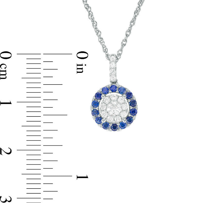 Lab-Created Blue and White Sapphire Double Frame Pendant in Sterling Silver
