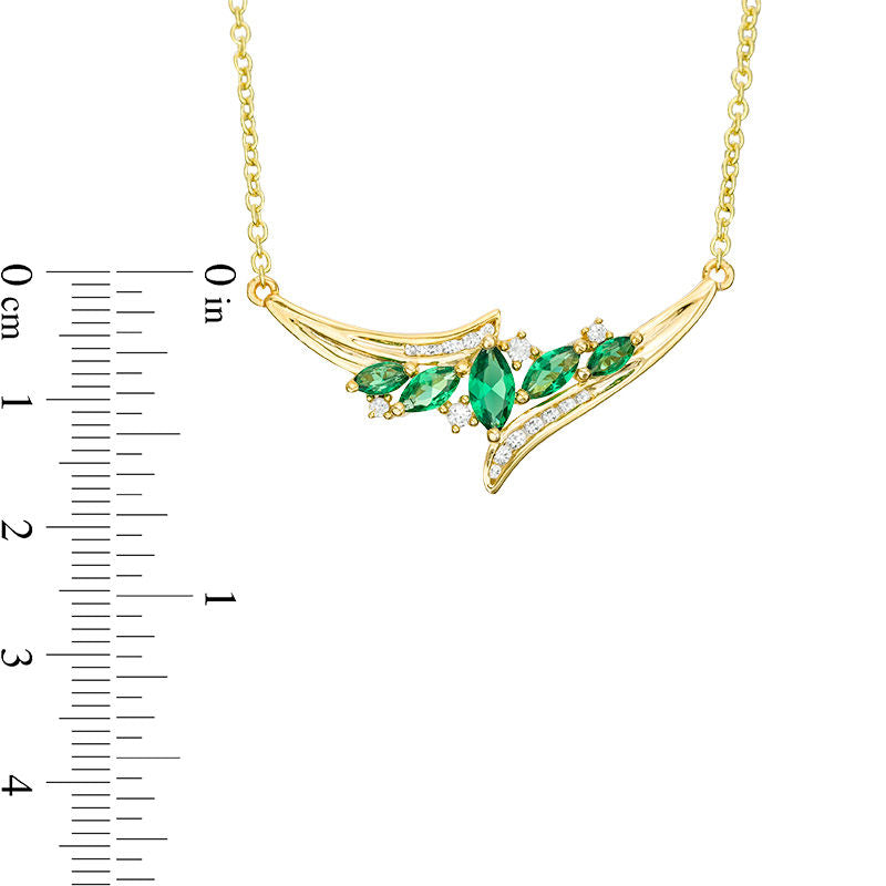 Marquise Lab-Created Emerald and White Sapphire Bypass Necklace in Sterling Silver with 14K Gold Plate - 15.75