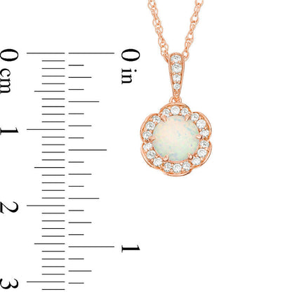 6.0mm Lab-Created Opal and White Sapphire Flower Frame Pendant in Sterling Silver with 14K Rose Gold Plate