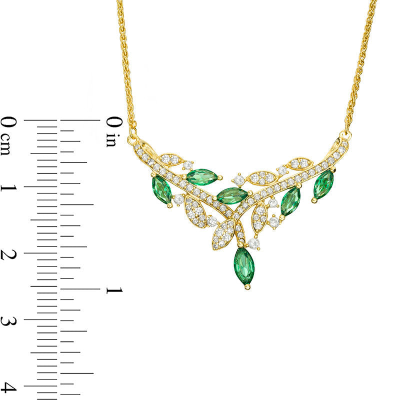 Marquise Lab-Created Emerald and White Sapphire Vine V-Necklace in Sterling Silver with 14K Gold Plate - 15.75