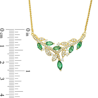 Marquise Lab-Created Emerald and White Sapphire Vine V-Necklace in Sterling Silver with 14K Gold Plate - 15.75