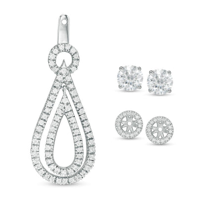 1 CT. T.W. Diamond Frame and Double Open Teardrop Earring Jackets in 14K White Gold