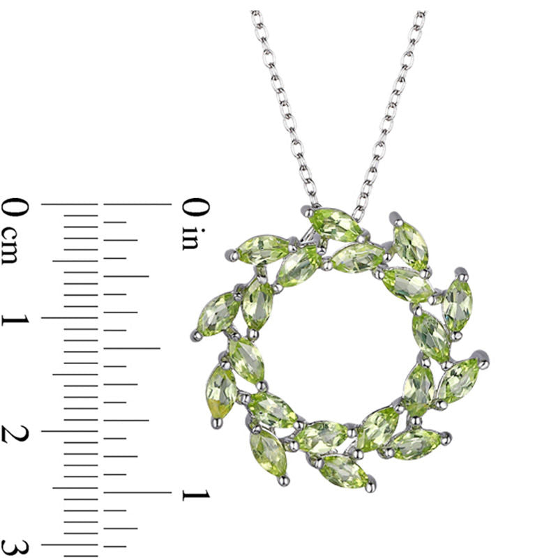 Marquise Peridot Wreath Open Circle Pendant in Sterling Silver