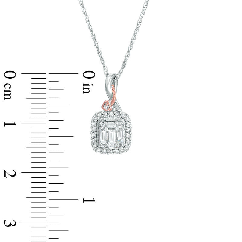 0.25 CT. T.W. Composite Natural Diamond Rectangular Frame Heart-Topped Twist Pendant in 10K Two-Tone Gold