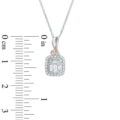0.25 CT. T.W. Composite Natural Diamond Rectangular Frame Heart-Topped Twist Pendant in 10K Two-Tone Gold