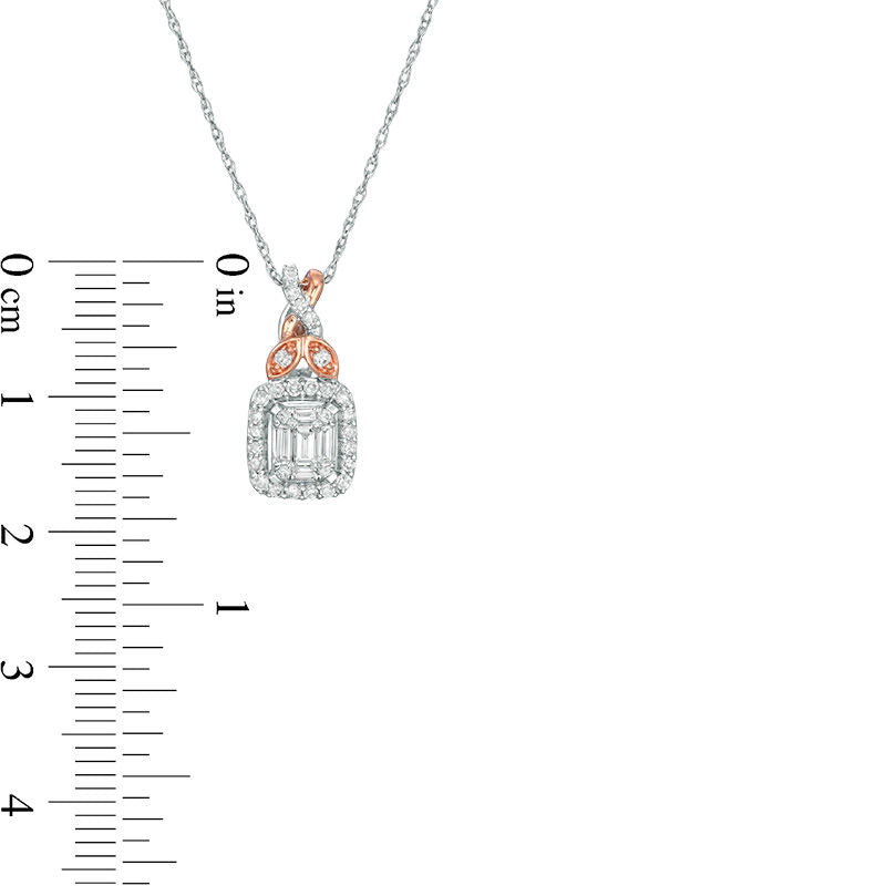 0.33 CT. T.W. Composite Natural Diamond Cushion Frame Petal-Topped Twist Pendant in 10K Two-Tone Gold