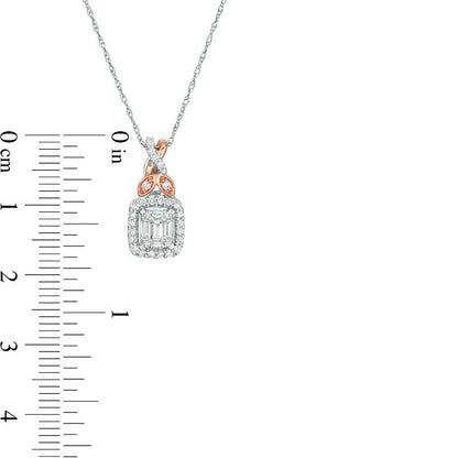 0.33 CT. T.W. Composite Natural Diamond Cushion Frame Petal-Topped Twist Pendant in 10K Two-Tone Gold