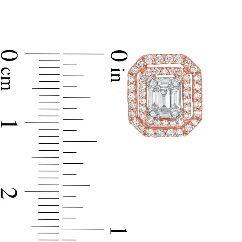 0.75 CT. T.W. Composite Diamond Double Octagonal Frame Stud Earrings in 10K Rose Gold