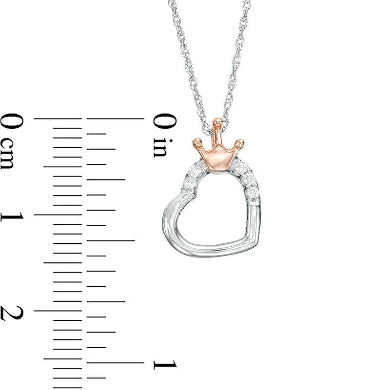 0.05 CT. T.W. Natural Diamond Crown-Topped Tilted Heart Pendant in Sterling Silver and 10K Rose Gold