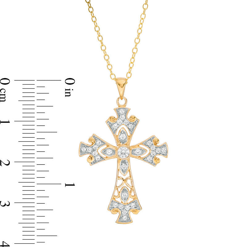0.33 CT. T.W. Natural Diamond Ornate Cross Pendant in 14K Gold