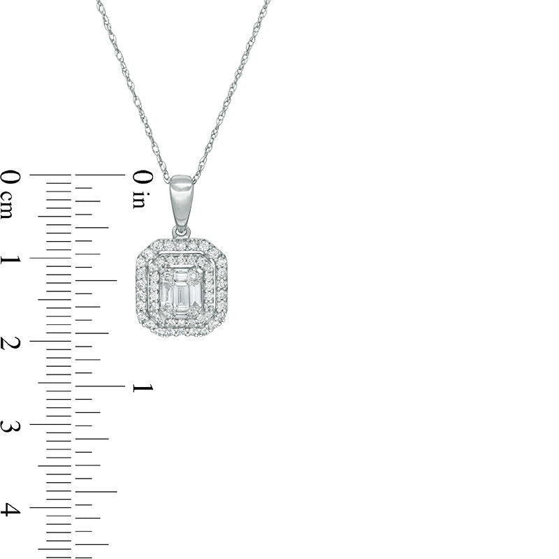 0.5 CT. T.W. Composite Natural Diamond Double Octagonal Frame Pendant in 10K White Gold