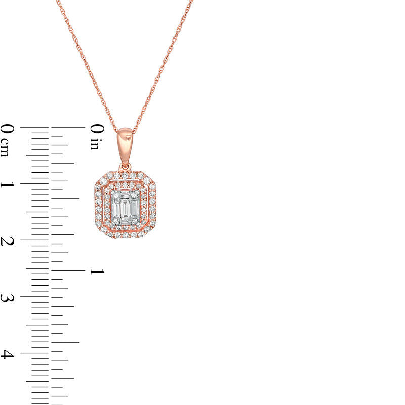 0.5 CT. T.W. Composite Natural Diamond Double Octagonal Frame Pendant in 10K Rose Gold