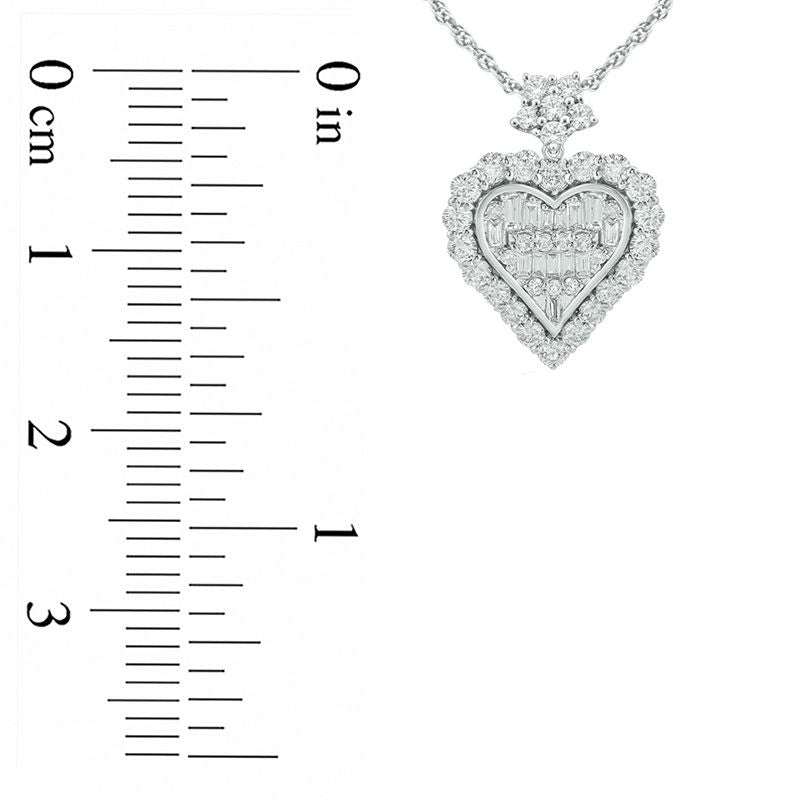 0.5 CT. T.W. Baguette and Round Natural Diamond Frame Heart Pendant in 10K White Gold