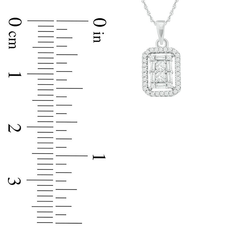0.25 CT. T.W. Baguette and Round Natural Diamond Rectangular Frame Pendant in 10K White Gold