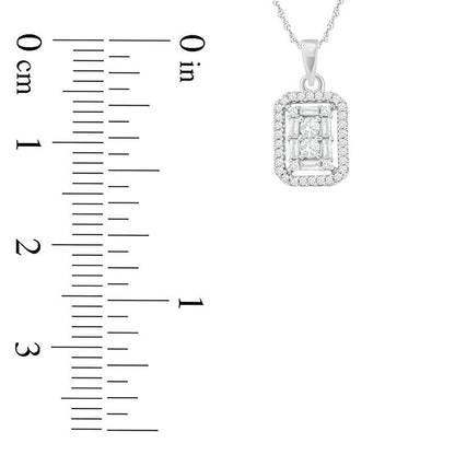 0.25 CT. T.W. Baguette and Round Natural Diamond Rectangular Frame Pendant in 10K White Gold