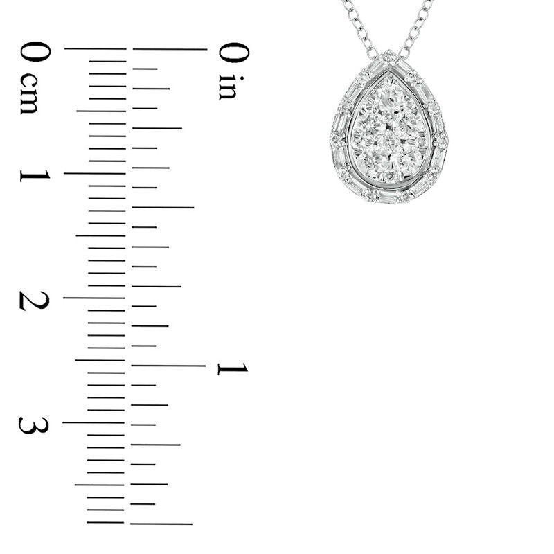 0.5 CT. T.W. Composite Baguette and Round Natural Diamond Pear-Shaped Pendant in 10K White Gold