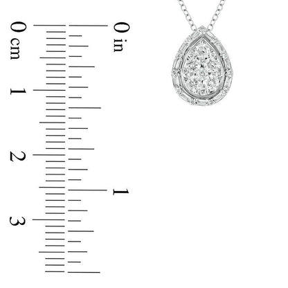 0.5 CT. T.W. Composite Baguette and Round Natural Diamond Pear-Shaped Pendant in 10K White Gold