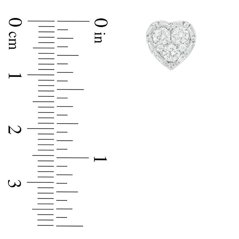 1.2 CT. T.W. Composite Diamond Art Deco Heart Frame Stud Earrings in 10K White Gold