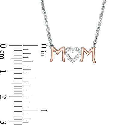 0.05 CT. T.W. Natural Diamond Heart MOM" Necklace in Sterling Silver and 10K Rose Gold"