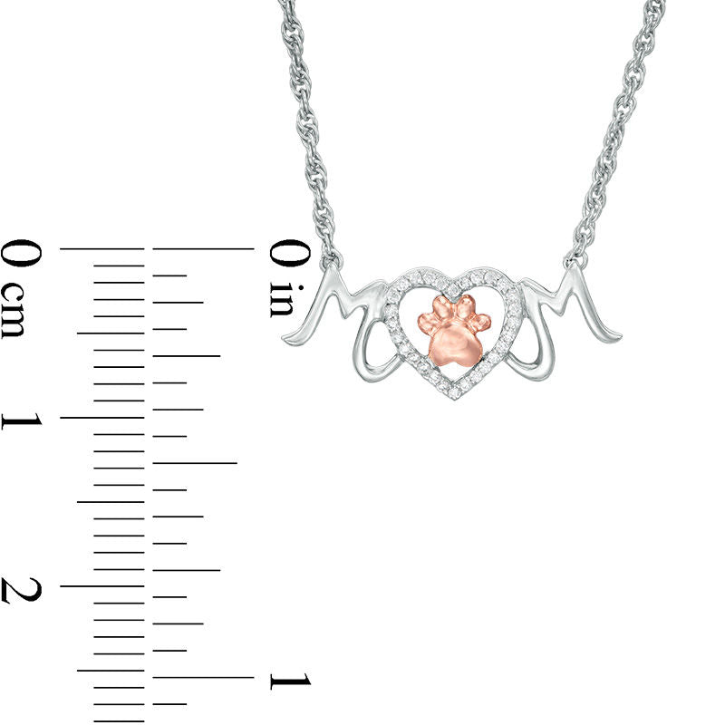 0.1 CT. T.W. Natural Diamond Paw Print and Heart MOM" Necklace in Sterling Silver and 10K Rose Gold"