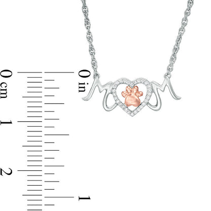 0.1 CT. T.W. Natural Diamond Paw Print and Heart MOM" Necklace in Sterling Silver and 10K Rose Gold"