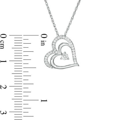 0.1 CT. T.W. Natural Diamond Tilted Double Heart Pendant in 10K White Gold