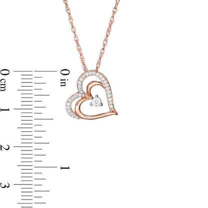 0.1 CT. T.W. Natural Diamond Tilted Double Heart Pendant in 10K Rose Gold