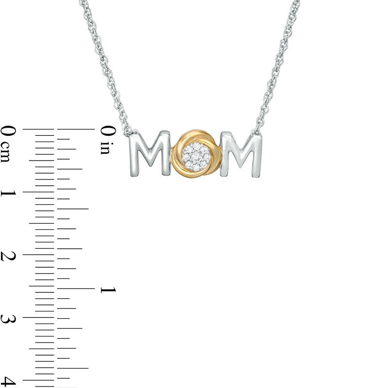 0.07 CT. T.W. Composite Natural Diamond MOM" Knot Necklace in Sterling Silver and 10K Yellow Gold - 17""