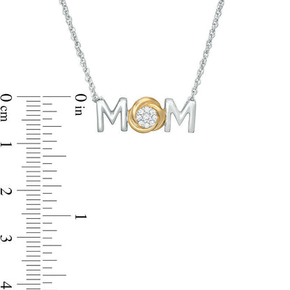 0.07 CT. T.W. Composite Natural Diamond MOM" Knot Necklace in Sterling Silver and 10K Yellow Gold - 17""