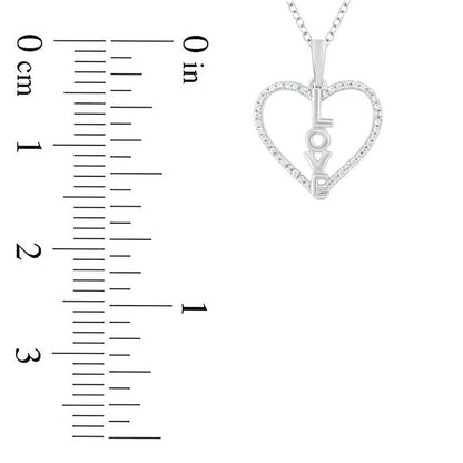 0.1 CT. T.W. Natural Diamond Vertical LOVE" Heart Outline Pendant in Sterling Silver"