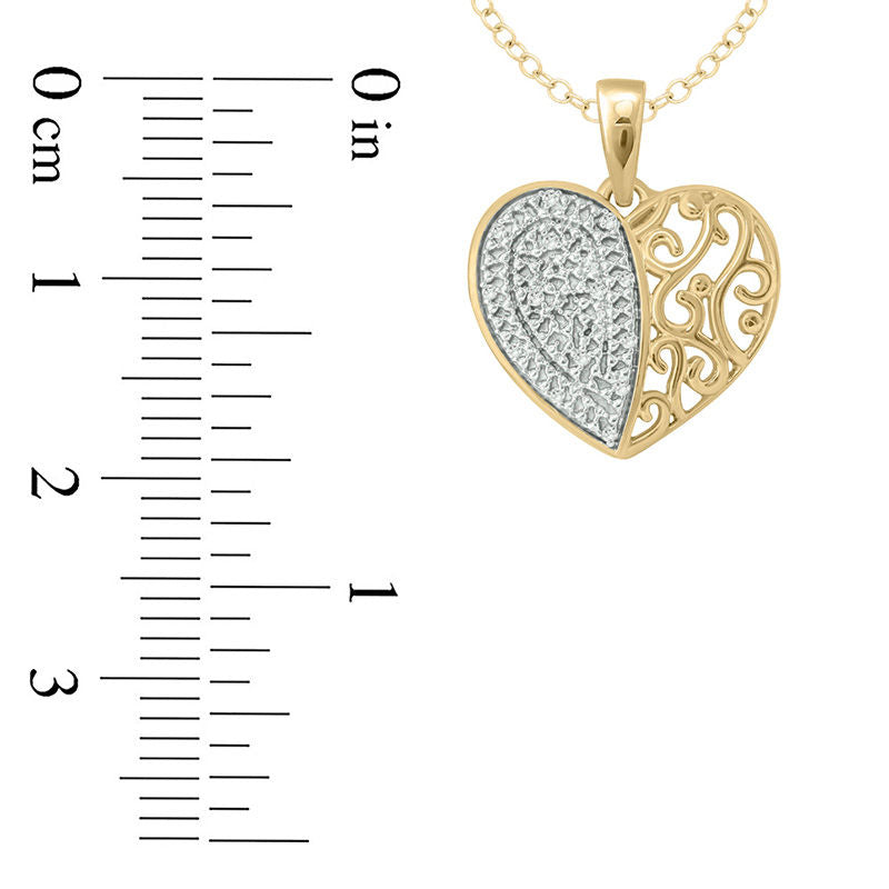 Natural Diamond Accent Filigree Heart Pendant in Sterling Silver with 14K Gold Plate