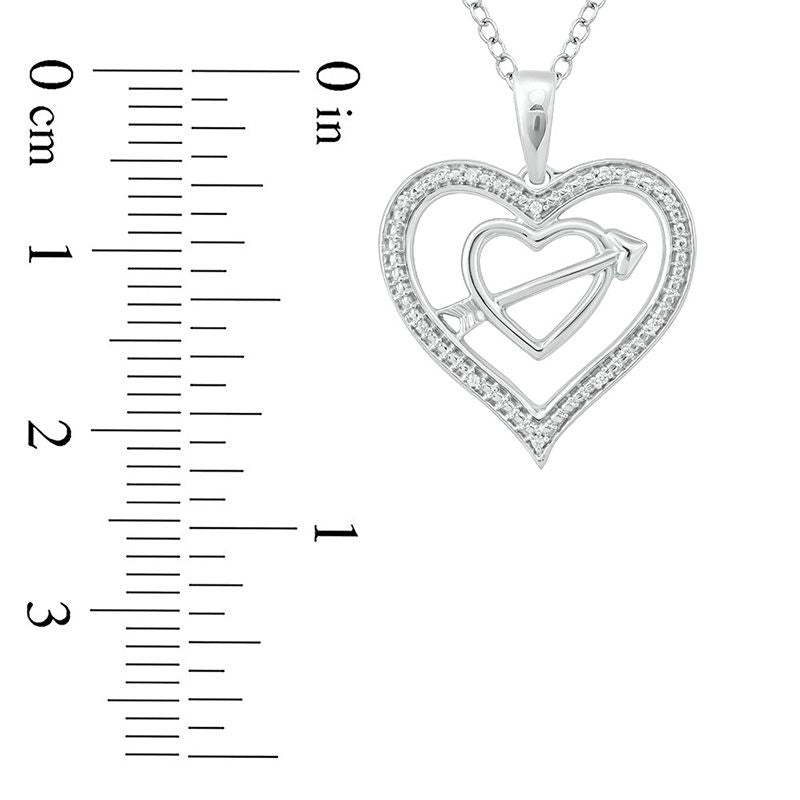 Natural Diamond Accent Double Heart with Arrow Pendant in Sterling Silver