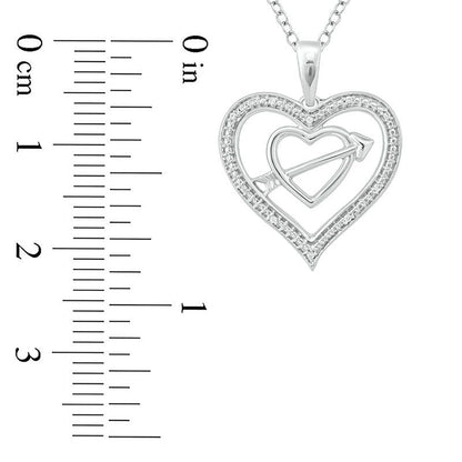 Natural Diamond Accent Double Heart with Arrow Pendant in Sterling Silver