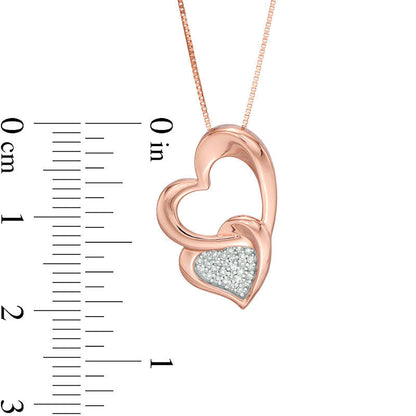 0.07 CT. T.W. Composite Natural Diamond Tilted Double Heart Pendant in Sterling Silver with 10K Rose Gold