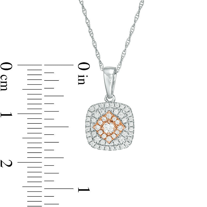 0.33 CT. T.W. Composite Natural Diamond Double Cushion Frame Pendant in 10K Two-Tone Gold