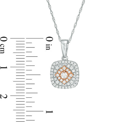 0.33 CT. T.W. Composite Natural Diamond Double Cushion Frame Pendant in 10K Two-Tone Gold
