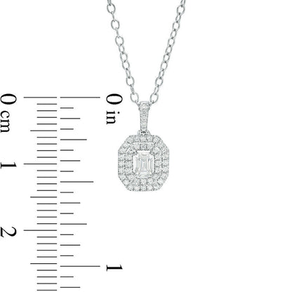 0.25 CT. T.W. Certified Emerald-Cut Natural Diamond Double Frame Pendant in 14K White Gold (I/SI2)