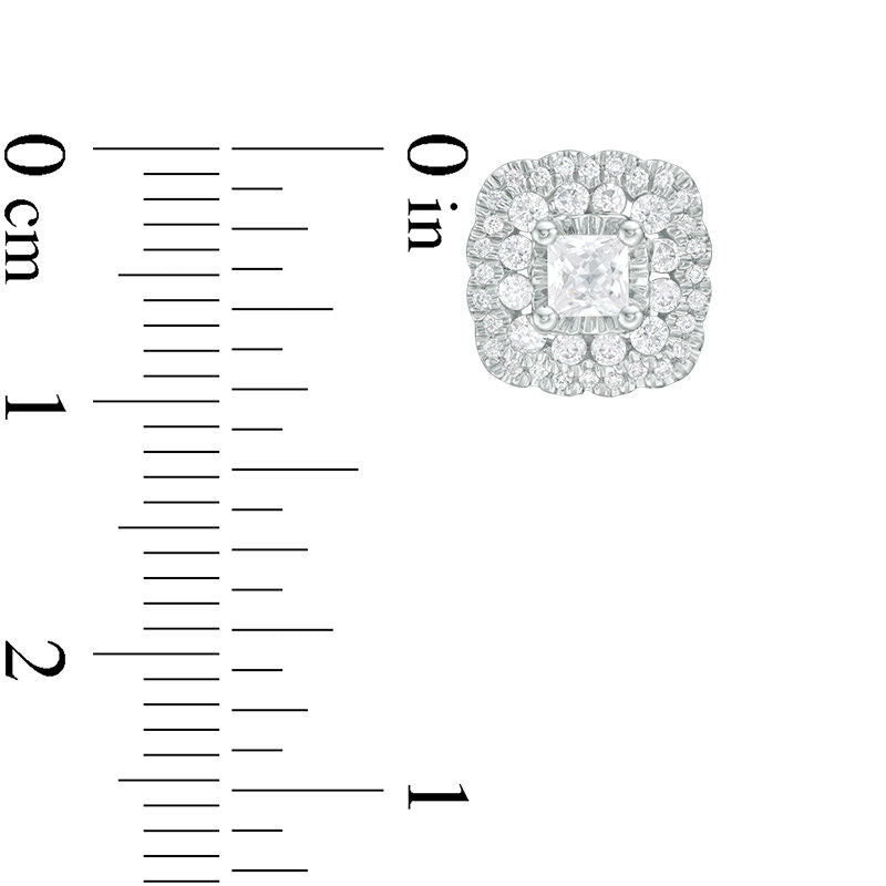 1 CT. T.W. Certified Princess-Cut Diamond Scallop Frame Stud Earrings in 14K White Gold (I/I1)